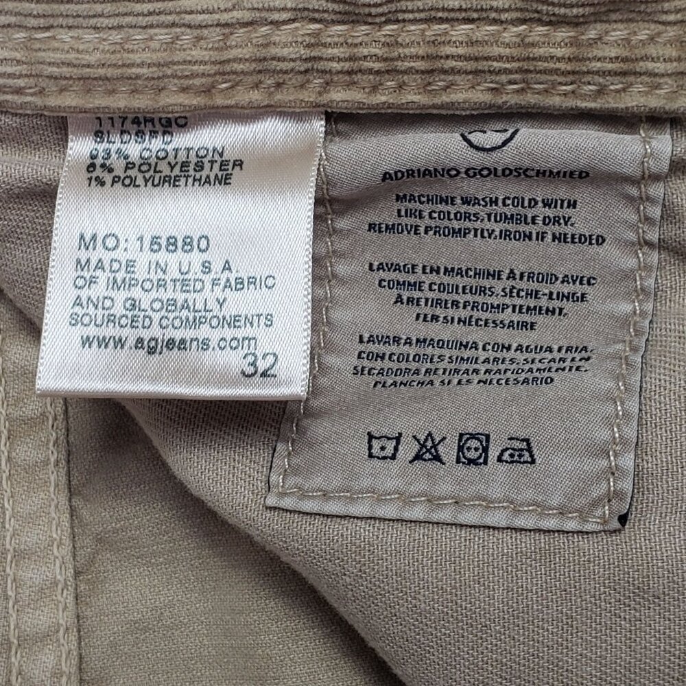 AG Adriano Goldschmied The Graduate Tailored Leg Corduroy Trouser Mens 32x34 Tan - Picture 3 of 16